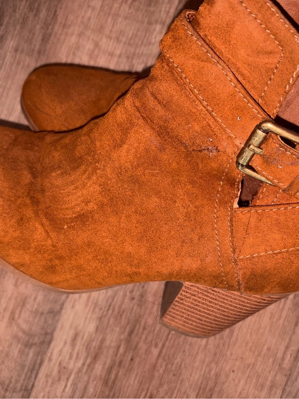 Time and Tru Rust Suede Ankle Booties with Buckle Strap